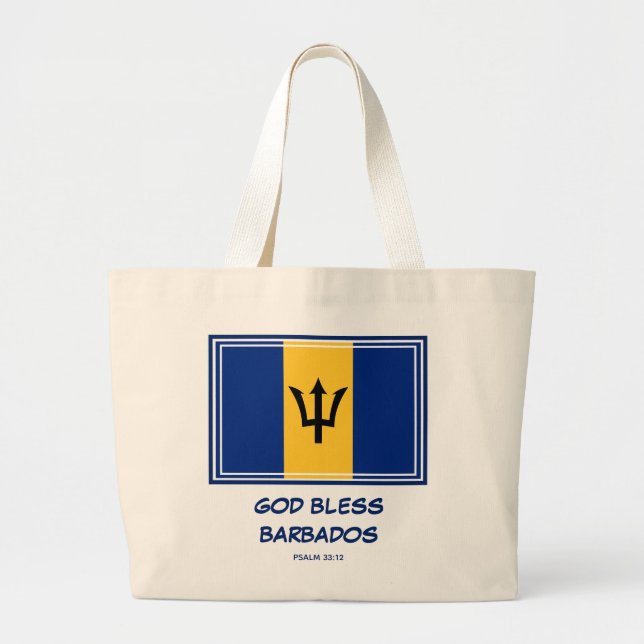 Bolso De Tela Gigante DIOS BENDIOS BARBADOS Patriótico Bandera Bajadense (Frente)