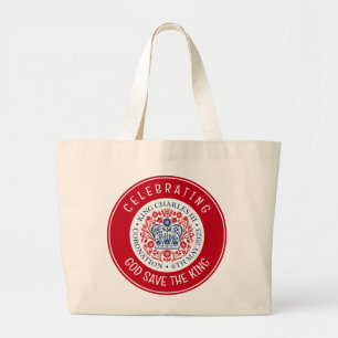 Bolso De Tela Gigante DIOS SAVE AL REY Carlos III Coronación Rojo