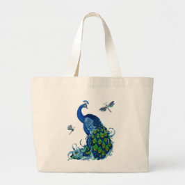 Bolso De Tela Gigante Diseño clásico de pavo real y libélula