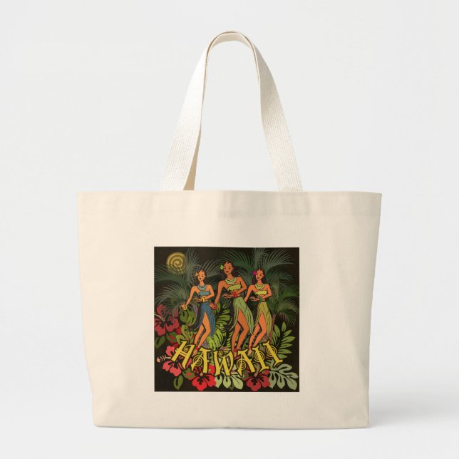 Bolso De Tela Gigante Diseño de arte Hawaii Aloha Palm Hula (Frente)