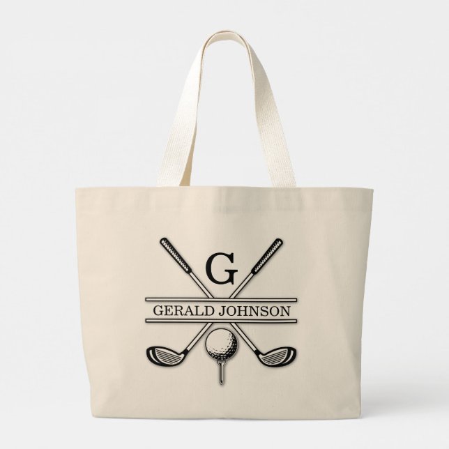 Bolso De Tela Gigante Diseño de monograma de golf elegante y personaliza (Reverso)