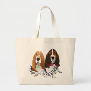 Bolso De Tela Gigante Diseño de Navidades de Basset Hound Peace Love Joy