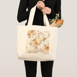 Bolso De Tela Gigante Diseño de nombre floral romántico personalizado