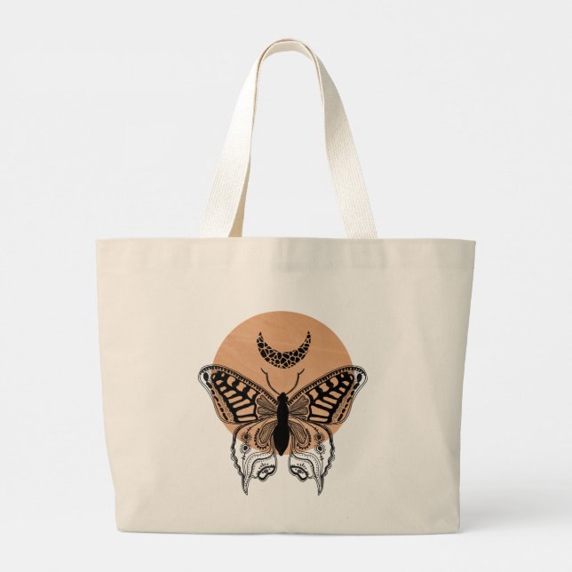 Bolso De Tela Gigante Diseño del concepto de mariposa, sol y luna (Reverso)