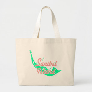 Bolso De Tela Gigante Diseño del esquema del mapa de la isla de Sanibel