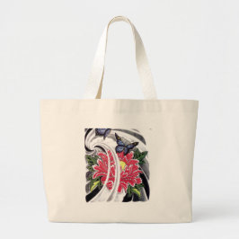Bolso De Tela Gigante Diseño del tatuaje de flores y mariposas peony