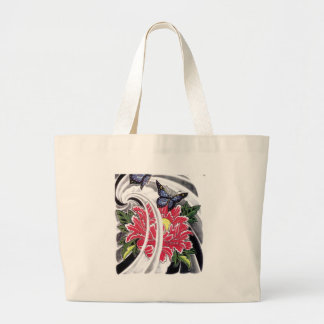 Bolso De Tela Gigante Diseño del tatuaje de flores y mariposas peony