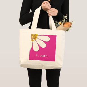 Bolso De Tela Gigante Diseño floral blanco de margarita Personalizar nom