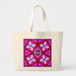 Bolso De Tela Gigante Diseño geométrico floral rosa, púrpura y rojo