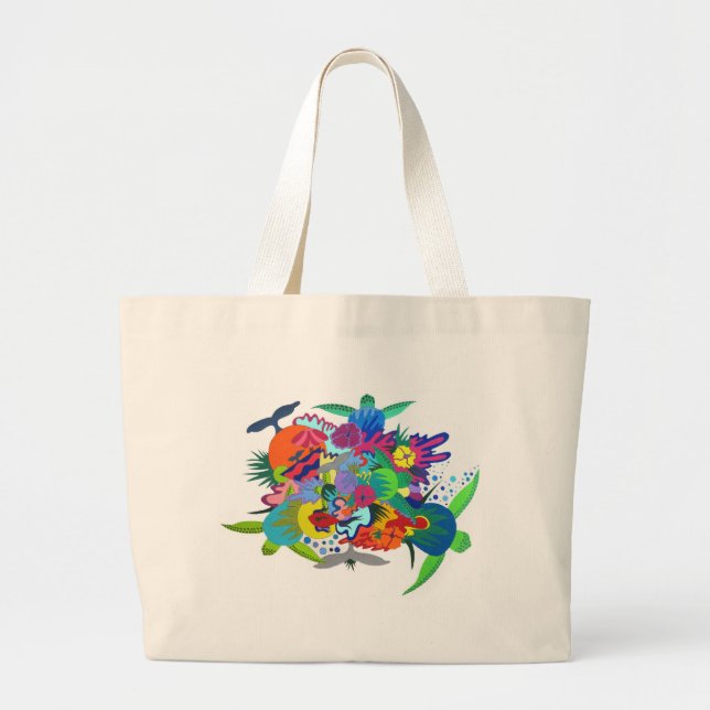Bolso De Tela Gigante Diseño hawaiano de la tortuga (Frente)