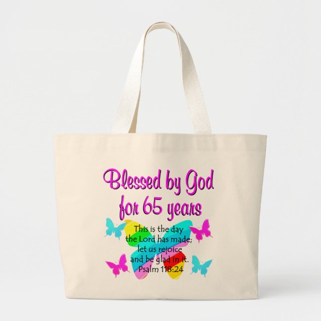 BOLSO DE TELA GIGANTE DISEÑO RELIGIOSO 65º CUMPLEAÑOS DE MARIPOSA (Frente)