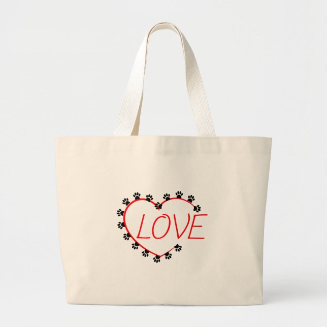Bolso De Tela Gigante Dog Paws Red Heart Love (Frente)