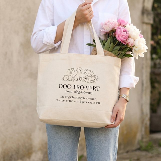 Bolso De Tela Gigante Dogtrovert Cute Funny Text Dog Introverts Tote Bag (Subido por el creador)