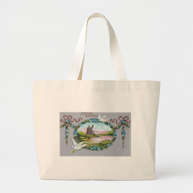 Bolso De Tela Gigante Dosis de guirnaldas de flores azules de cumpleaños (Frente)
