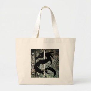 Bolso De Tela Gigante Dragón negro y espada