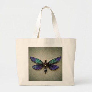 Bolso De Tela Gigante Dragonflies Steampunk Púrpura Verde Azul