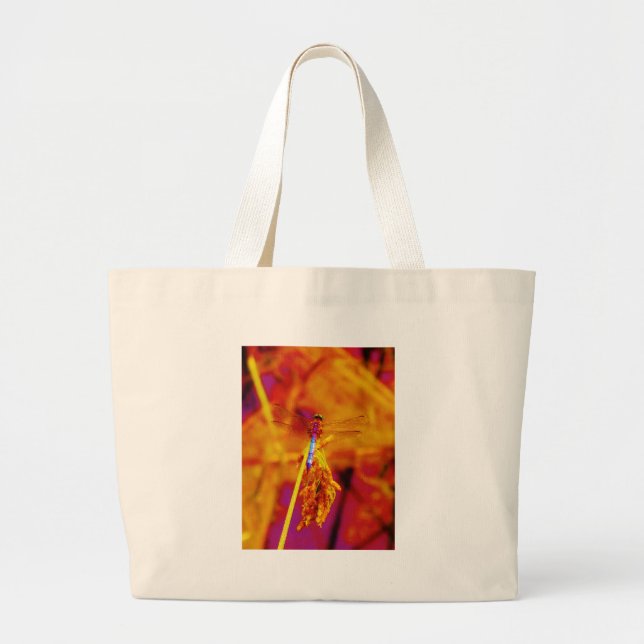 Bolso De Tela Gigante Dragonfly arcoiris sobre ámbar y fuschia (Frente)