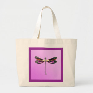 Bolso De Tela Gigante Dragonfly - plata, oro, púrpura y negro