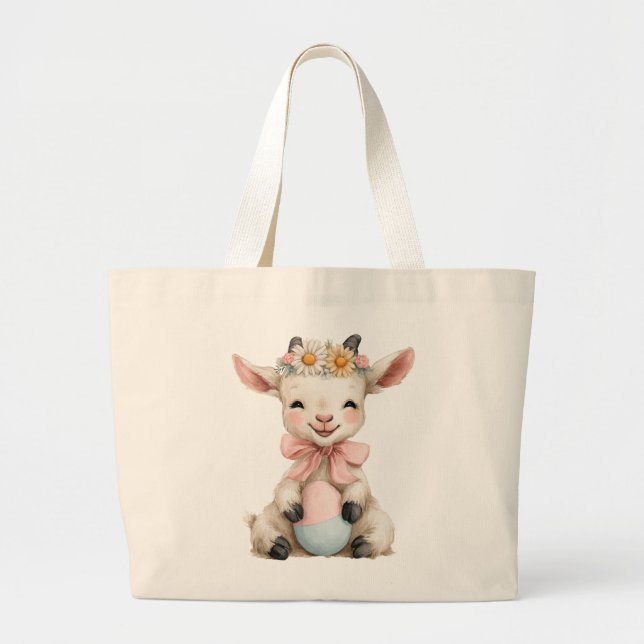 Bolso De Tela Gigante Easter Goat With Easter Egg (Frente)