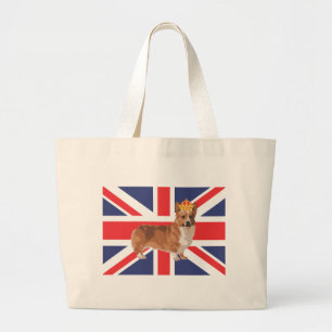 Bolso De Tela Gigante El Corgi de la reina con la corona y Union Jack