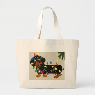 Bolso De Tela Gigante El Dachshund enredó en el negro de las luces de