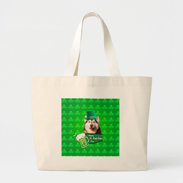Bolso De Tela Gigante El delicioso Gorra siberiano Husky Dog St. Patrick (Frente)