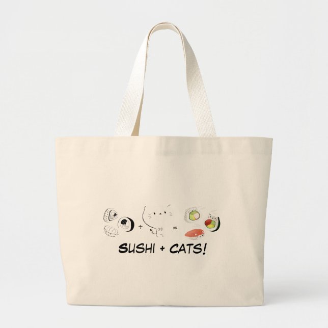 Bolso De Tela Gigante ¡El gato más el sushi iguala Cuteness! (Frente)