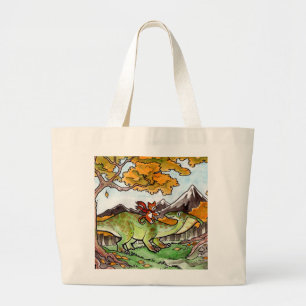 Bolso De Tela Gigante El gato monta un dinosaurio