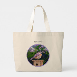 Bolso De Tela Gigante El pájaro azul oriental en Lilacs pintando arte or