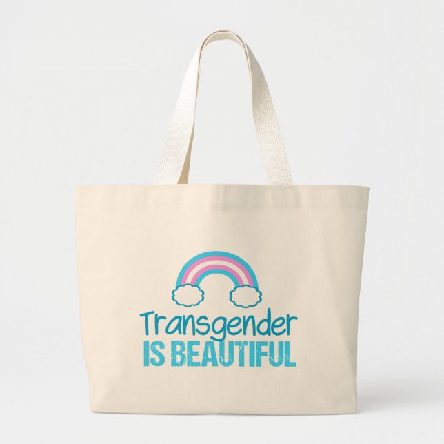 Bolso De Tela Gigante El transgénero es bello arcoiris azul rosa blanco (Frente)