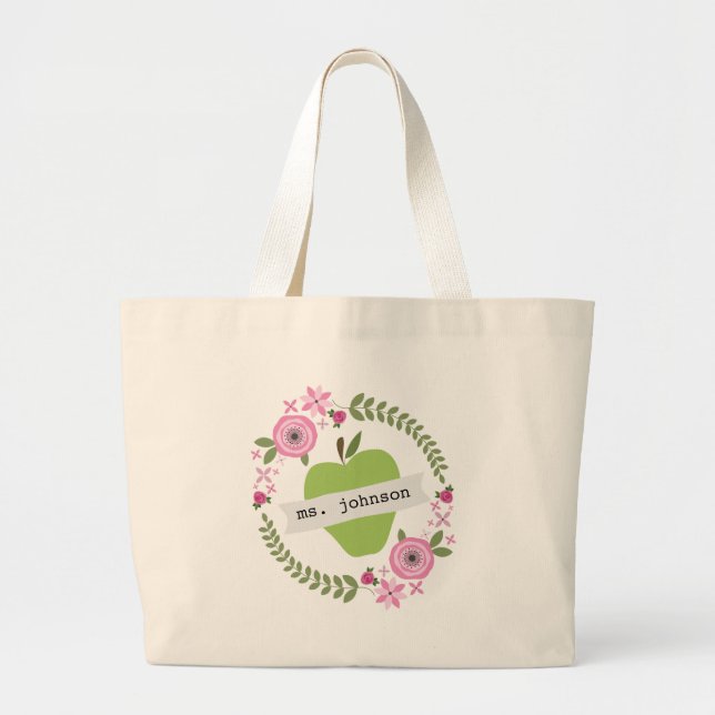 Bolso De Tela Gigante El verde floral Apple de la guirnalda personalizó (Frente)