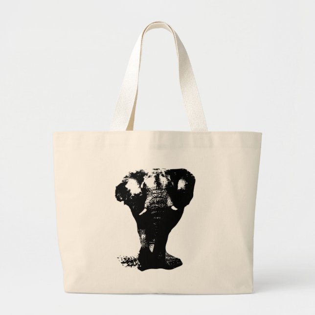Bolso De Tela Gigante Elefante blanco y negro (Frente)