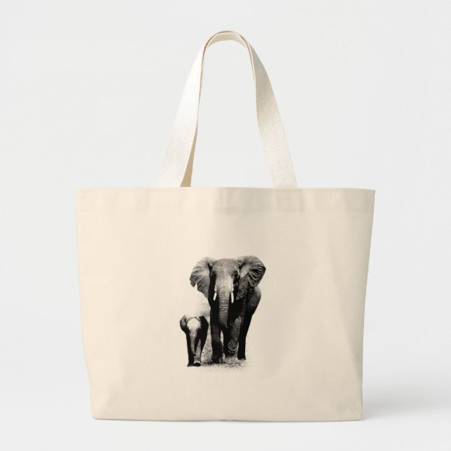 Bolso De Tela Gigante Elefante BW y elefante bebé (Frente)