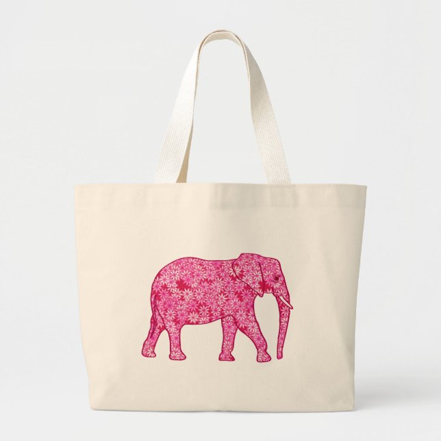Bolso De Tela Gigante Elefante de las flores - rosa fucsia (Frente)