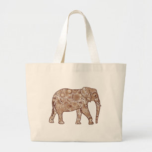 Bolso De Tela Gigante elefante de remolino fractal - marrón y taupe