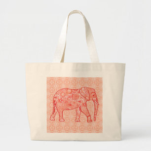 Bolso De Tela Gigante elefante de remolino fractal - naranja de coral y 