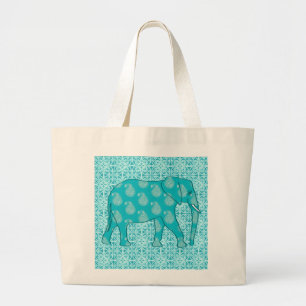Bolso De Tela Gigante elefante paisley - turquesa y aqua