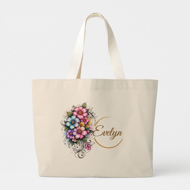 Bolso De Tela Gigante Elegant Vertical Flower Bouquet Illustration (Reverso)