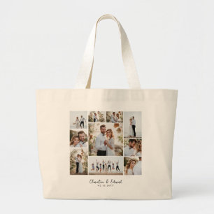 Bolso De Tela Gigante Elegante boda moderno de collage de fotos mínimo