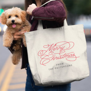 Bolso De Tela Gigante Elegante caligrafía Familia Nombre Feliz Navidad