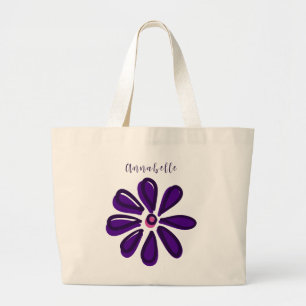 Bolso De Tela Gigante Elegante Script Name Purple Flower Doodle Jumbo