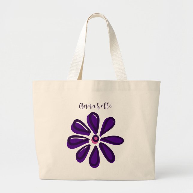 Bolso De Tela Gigante Elegante Script Name Purple Flower Doodle Jumbo (Frente)
