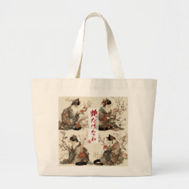 Bolso De Tela Gigante "En plena floración" Gato japonés en arte de kimon