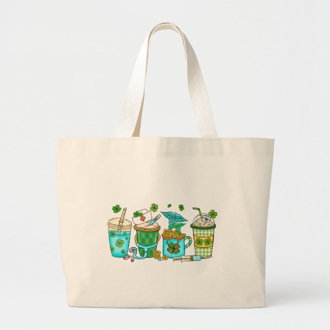 Bolso De Tela Gigante Enfermera de café Lover St Patrick's (Frente)