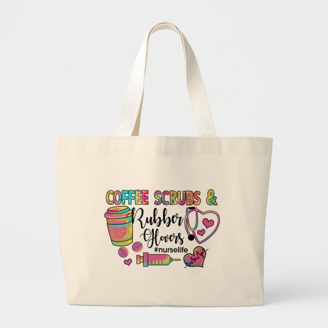 Bolso De Tela Gigante Enfermero de café y guantes de goma (Frente)