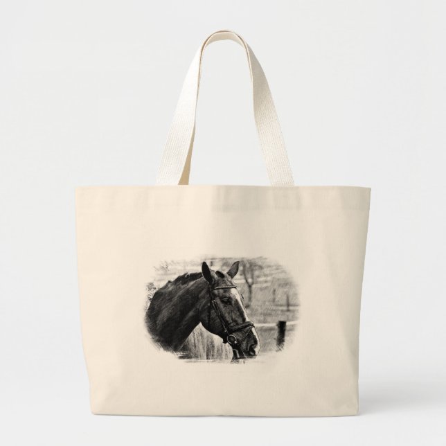 Bolso De Tela Gigante Esbozo de caballos blancos negros (Frente)