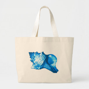 Bolso De Tela Gigante Esbozo de concha - azul cobalto y azul celeste