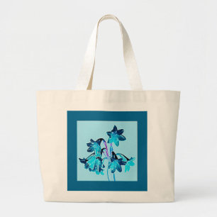 Bolso De Tela Gigante Esbozo de Daylilies - Cobalto y azul cielo