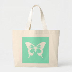 Bolso De Tela Gigante Esbozo de mariposa, aqua y blanco