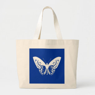 Bolso De Tela Gigante Esbozo de mariposa, azul cobalto y blanco